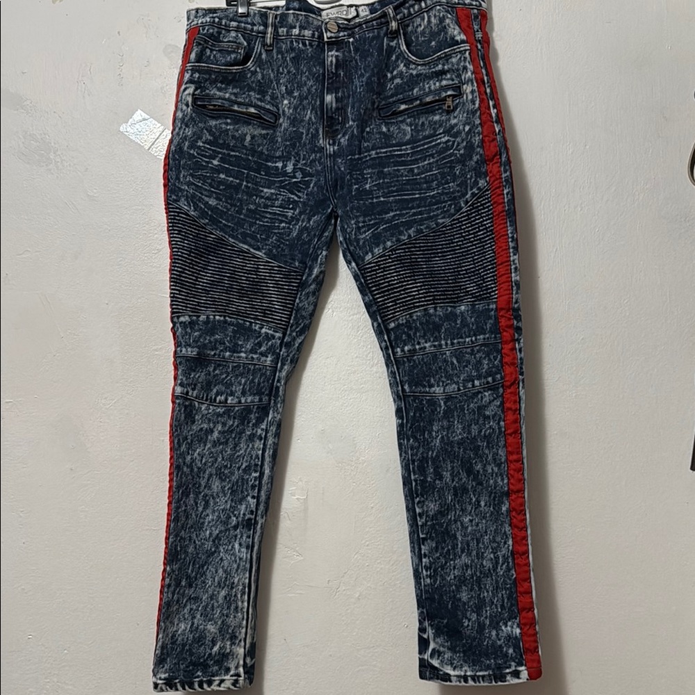 Evolution in Design Mens Distressed Denim Pant Jean Acid Wash Red Stripe S 42